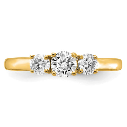 14K Gelbgold Verlobungsring mit 0,75 ct. Labor-gezüchteten Diamanten VS/SI+ G+ im Rundschliff, Drei-Stein-Fassung