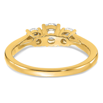 14K Gelbgold Verlobungsring mit 0,75 ct. Labor-gezüchteten Diamanten VS/SI+ G+ im Rundschliff, Drei-Stein-Fassung