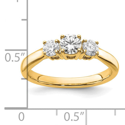 14K Gelbgold Verlobungsring mit 0,75 ct. Labor-gezüchteten Diamanten VS/SI+ G+ im Rundschliff, Drei-Stein-Fassung