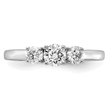 14K Weißgold Verlobungsring mit 0,75 ct. Labor-gezüchteten Diamanten VS/SI+ G+ im Rundschliff, Drei-Steine-Fassung