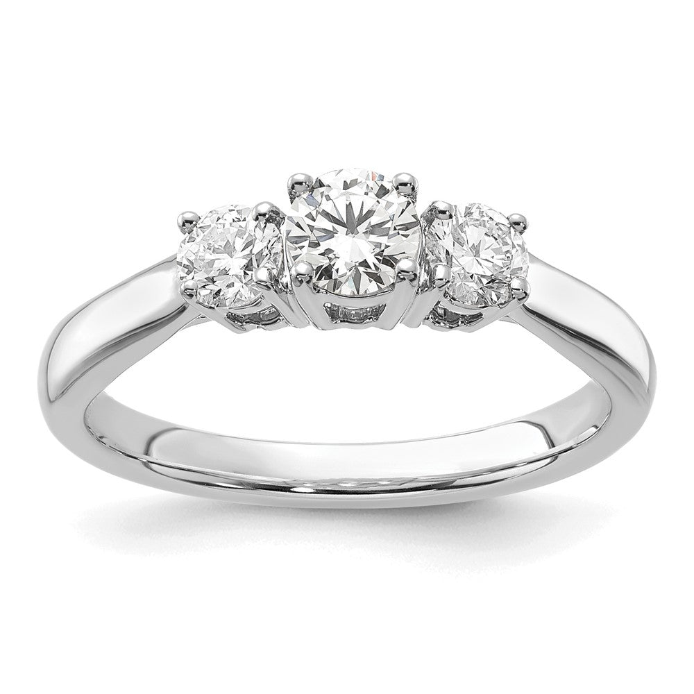 14K Weißgold Verlobungsring mit 0,75 ct. Labor-gezüchteten Diamanten VS/SI+ G+ im Rundschliff, Drei-Steine-Fassung
