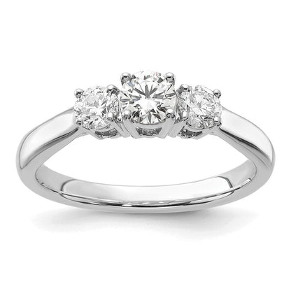 14K Weißgold Verlobungsring mit 0,75 ct. Labor-gezüchteten Diamanten VS/SI+ G+ im Rundschliff, Drei-Steine-Fassung