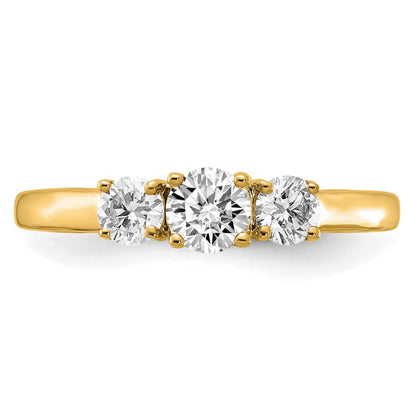 14K Gelbgold Verlobungsring mit 0,75 ct. Labor-gezüchteten Diamanten VS/SI+ G+ im Rundschliff, Drei-Stein-Fassung
