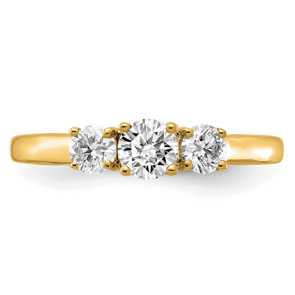 14K Gelbgold Drei-Stein-Verlobungsring mit 0,375 ct. rundem Labordiamant als Mittelstein, VS/SI+, G+, Gesamtgewicht 0,375 ct