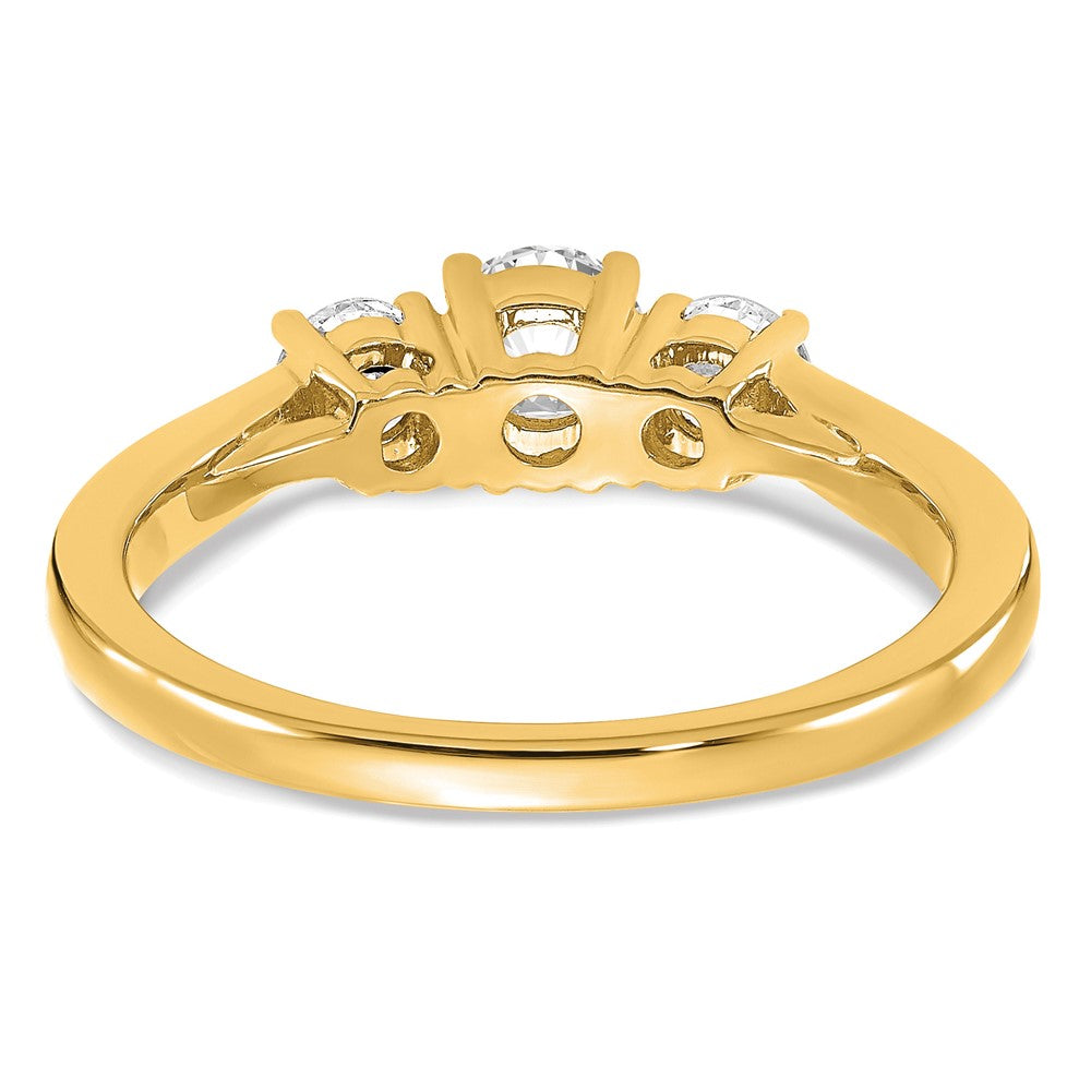 14K Gelbgold Drei-Stein-Verlobungsring mit 0,375 ct. rundem Labordiamant als Mittelstein, VS/SI+, G+, Gesamtgewicht 0,375 ct