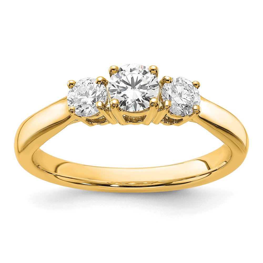 14K Gelbgold Drei-Stein-Verlobungsring mit 0,375 ct. rundem Labordiamant als Mittelstein, VS/SI+, G+, Gesamtgewicht 0,375 ct