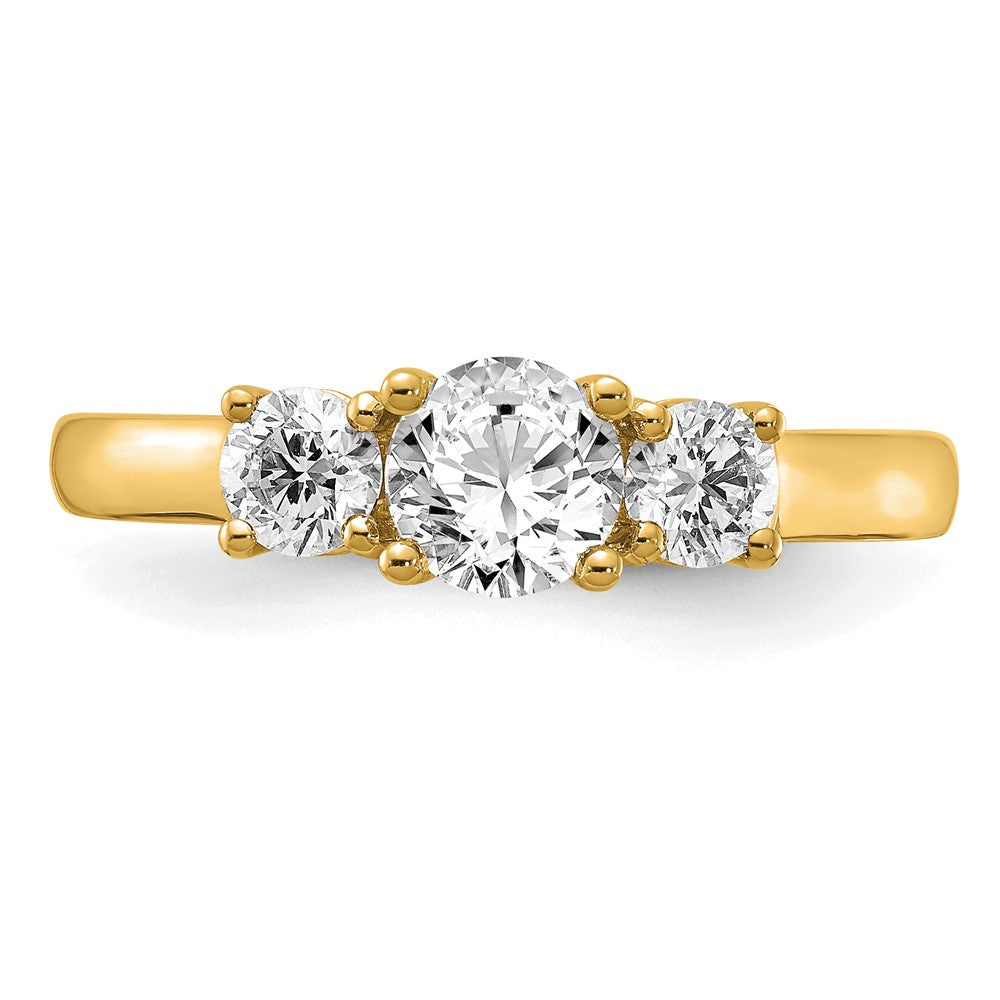 14K Gelbgold Dreistein-Verlobungsring mit 1 ct. laborgezüchtetem rundem Diamant, VS/SI+ G+