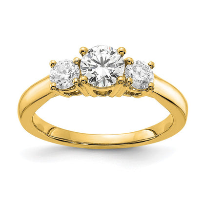 14K Gelbgold Dreistein-Verlobungsring mit 1 ct. laborgezüchtetem rundem Diamant, VS/SI+ G+