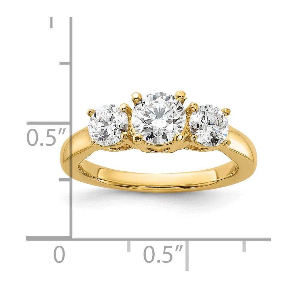 14K Gelbgold 1,5 ct. Labordiamant VS/SI+ G+ Rund Drei-Stein-Verlobungsring