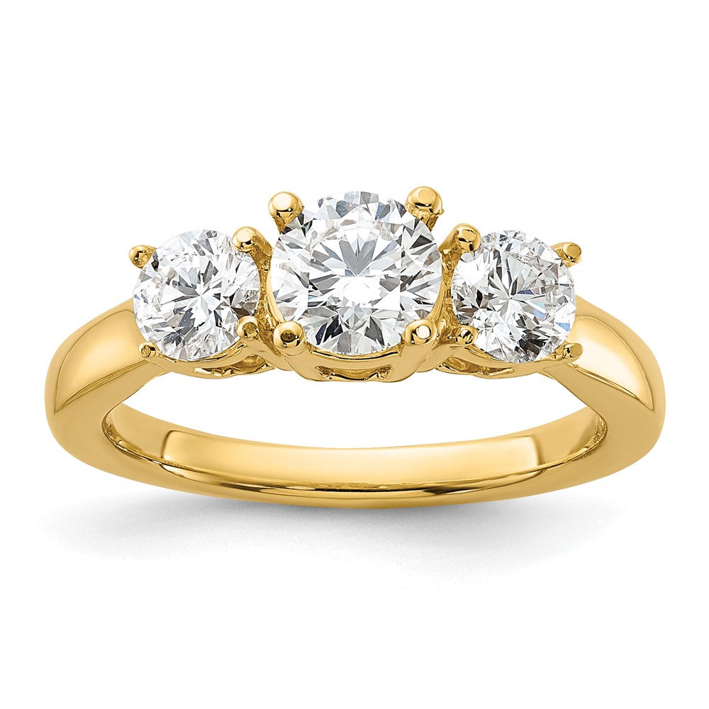 14K Gelbgold 1,5 ct. Labordiamant VS/SI+ G+ Rund Drei-Stein-Verlobungsring