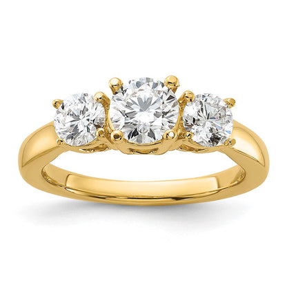 14K Gelbgold 1,5 ct. Labordiamant VS/SI+ G+ Rund Drei-Stein-Verlobungsring
