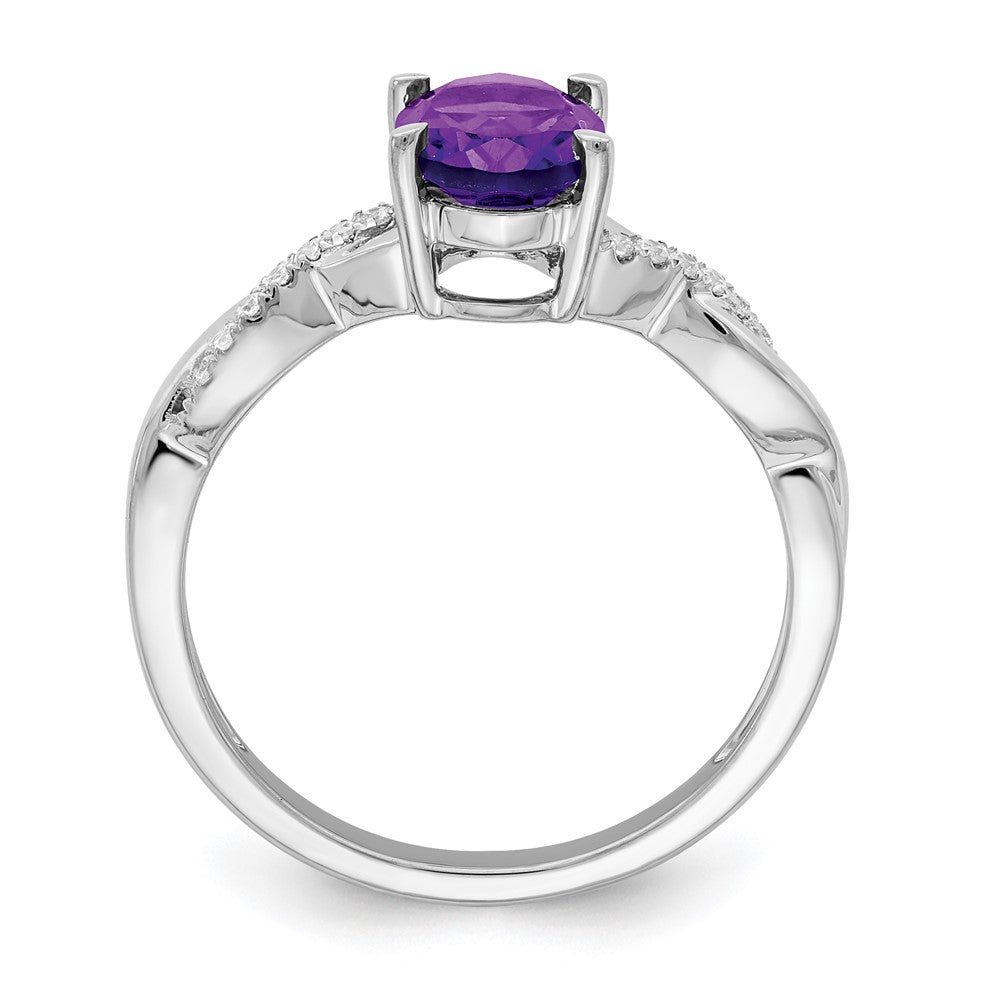 14K Weißgold Ring mit ovalem Amethyst und echten Diamanten