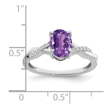 14K Weißgold Ring mit ovalem Amethyst und echten Diamanten