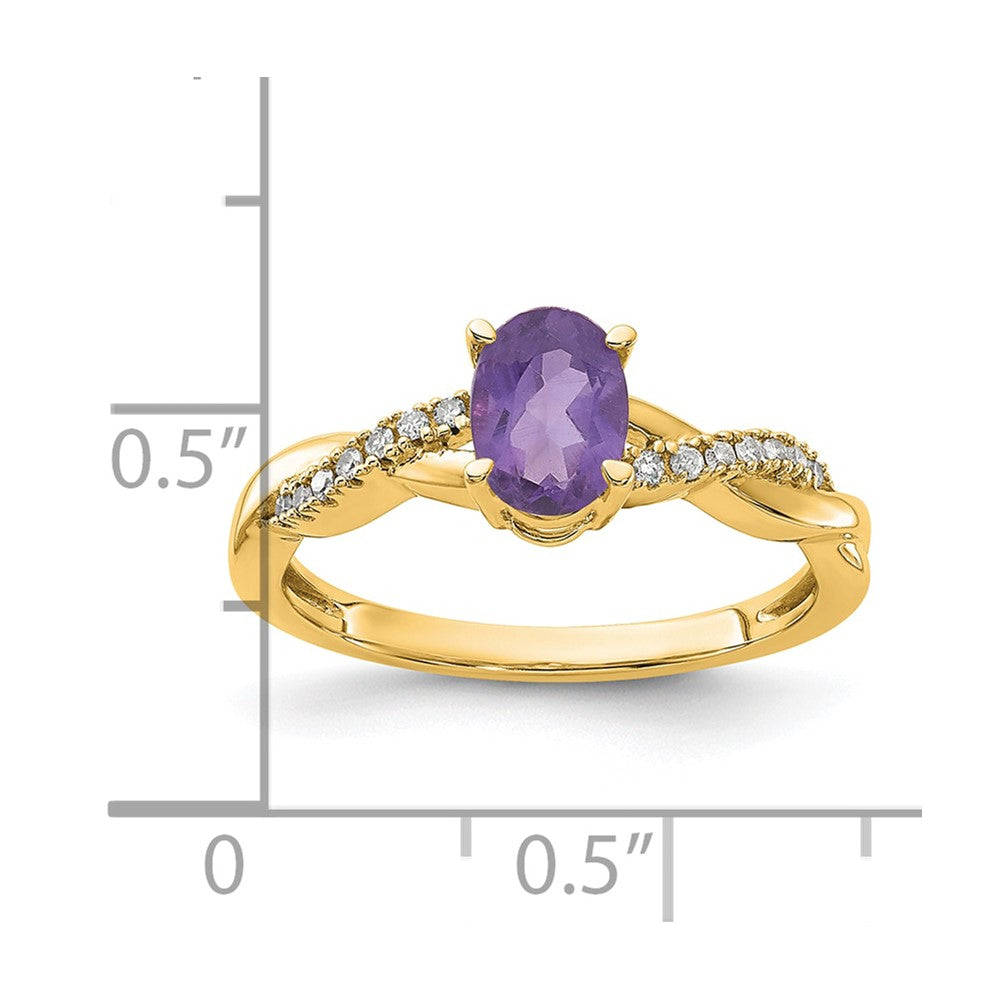 10K Gelbgold Oval Amethyst und Diamant Ring