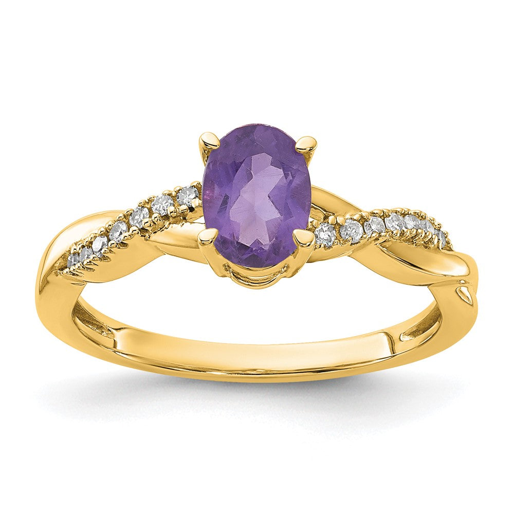 10K Gelbgold Oval Amethyst und Diamant Ring