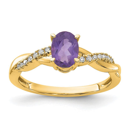 10K Gelbgold Oval Amethyst und Diamant Ring
