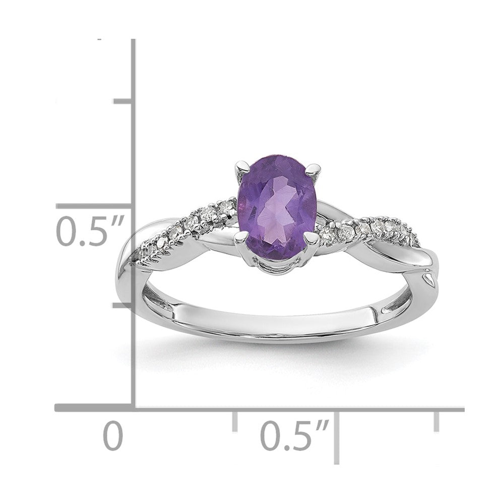14K Weißgold 7x5 Oval February/amethyst und Diamant Größe 7 Ring