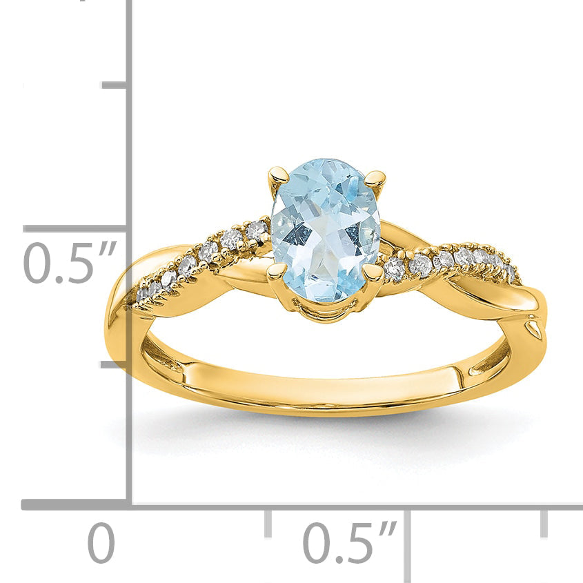 10K Gelbgold Oval Aquamarin und Diamant Ring