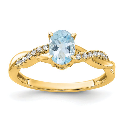 10K Gelbgold Oval Aquamarin und Diamant Ring
