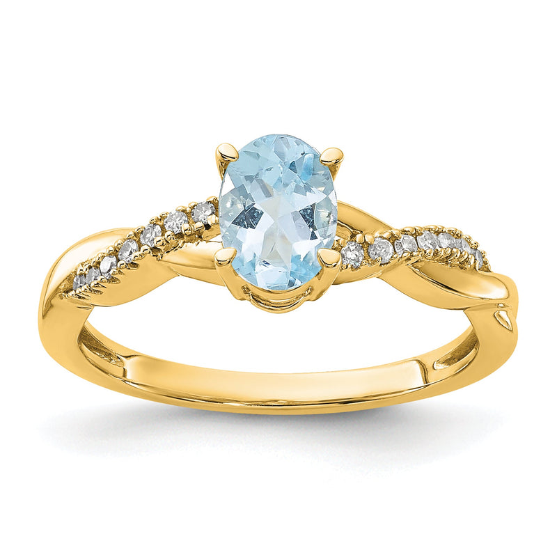 10K Gelbgold Oval Aquamarin und Diamant Ring