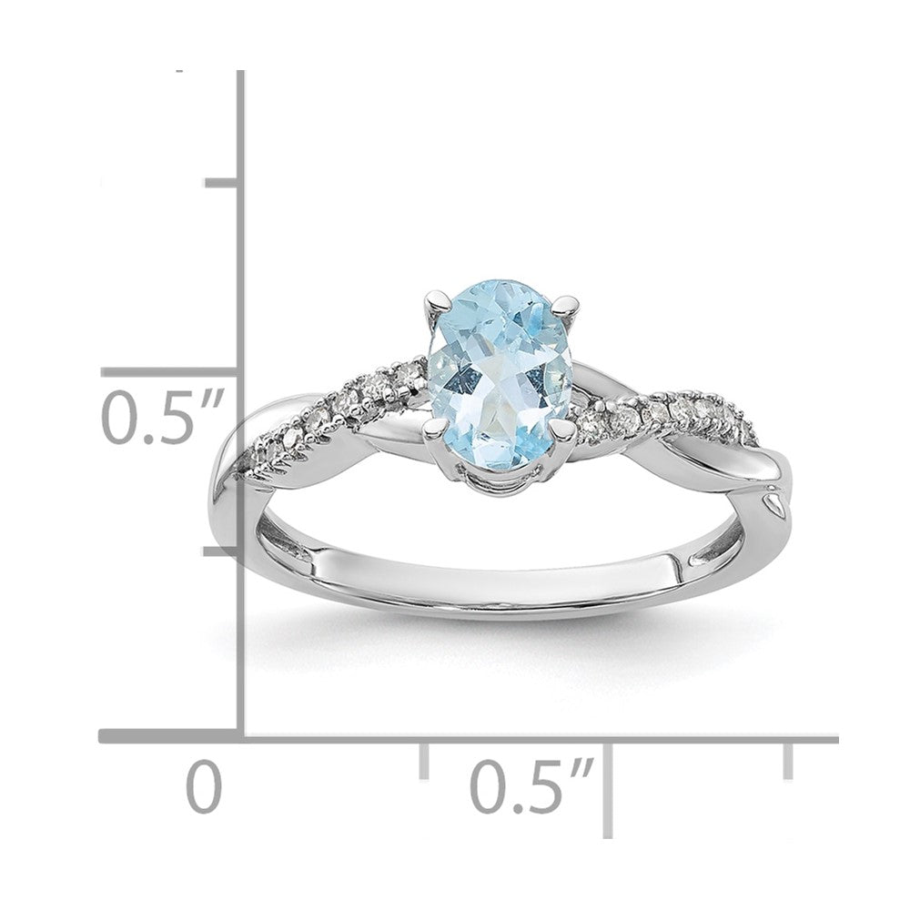 14K Weißgold 7x5 Oval March/aquamarine und Diamant Größe 7 Ring