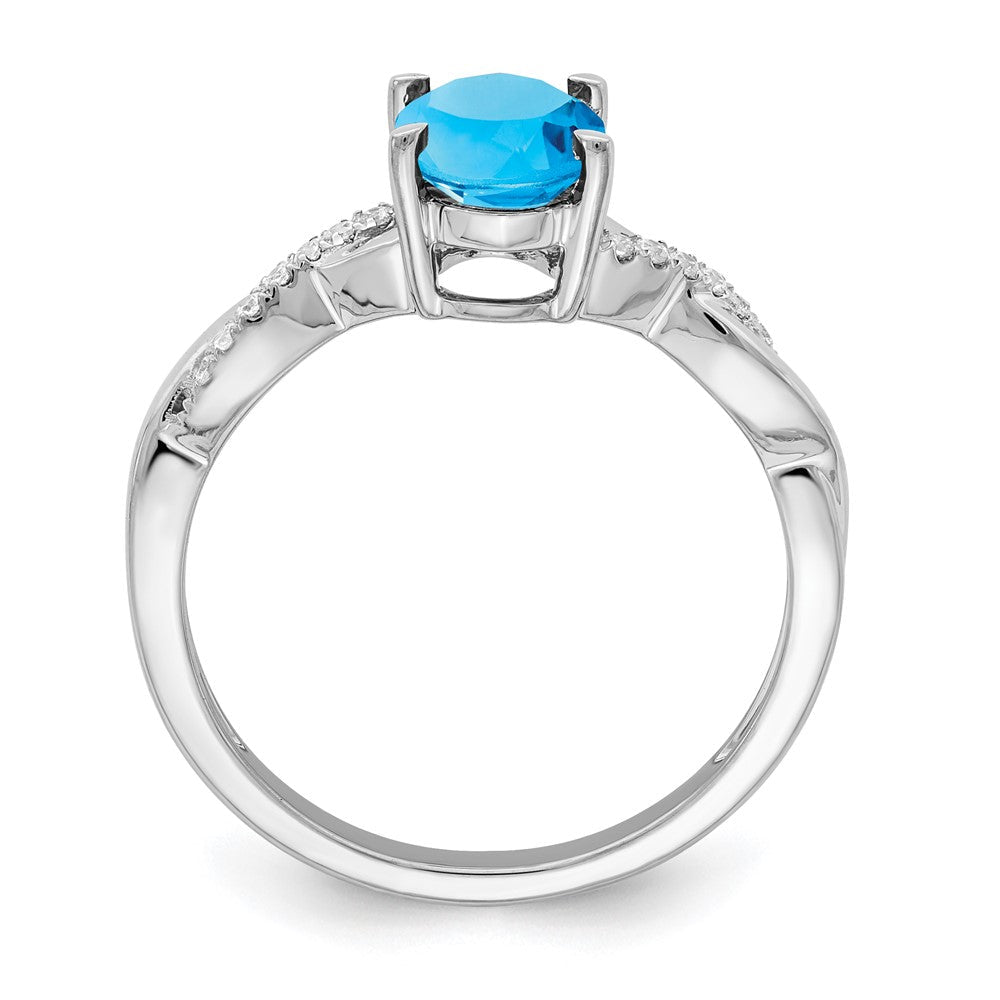 14K Weißgold Ring mit ovalem Blautopas und echten Diamanten