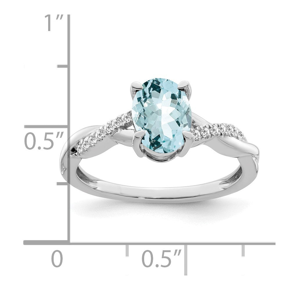 14K Weißgold Ring mit ovalem Blautopas und echten Diamanten