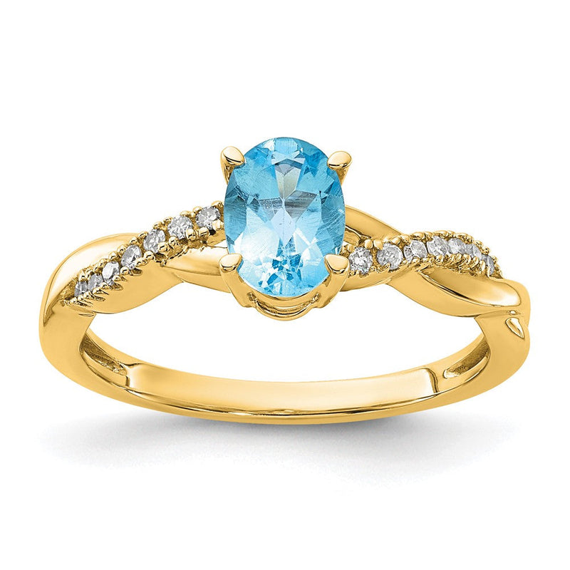 10K Gelbgold Oval Blautopas und Diamant Ring