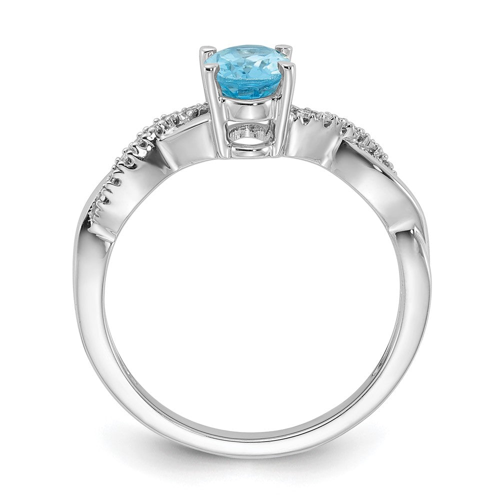 14K Weißgold 7x5 Oval December/ Blautopas und Diamant Größe 7 Ring