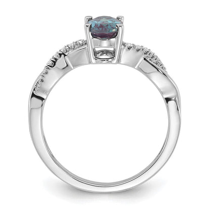 14K Weißgold 7x5 Oval June/im Labor Erzeugt Alexandrite und Diamant Größe 7 Ring