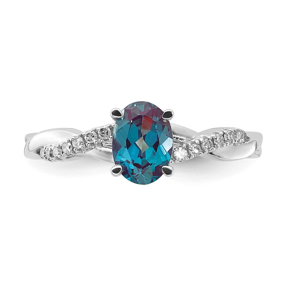 14K Weißgold 7x5 Oval June/im Labor Erzeugt Alexandrite und Diamant Größe 7 Ring