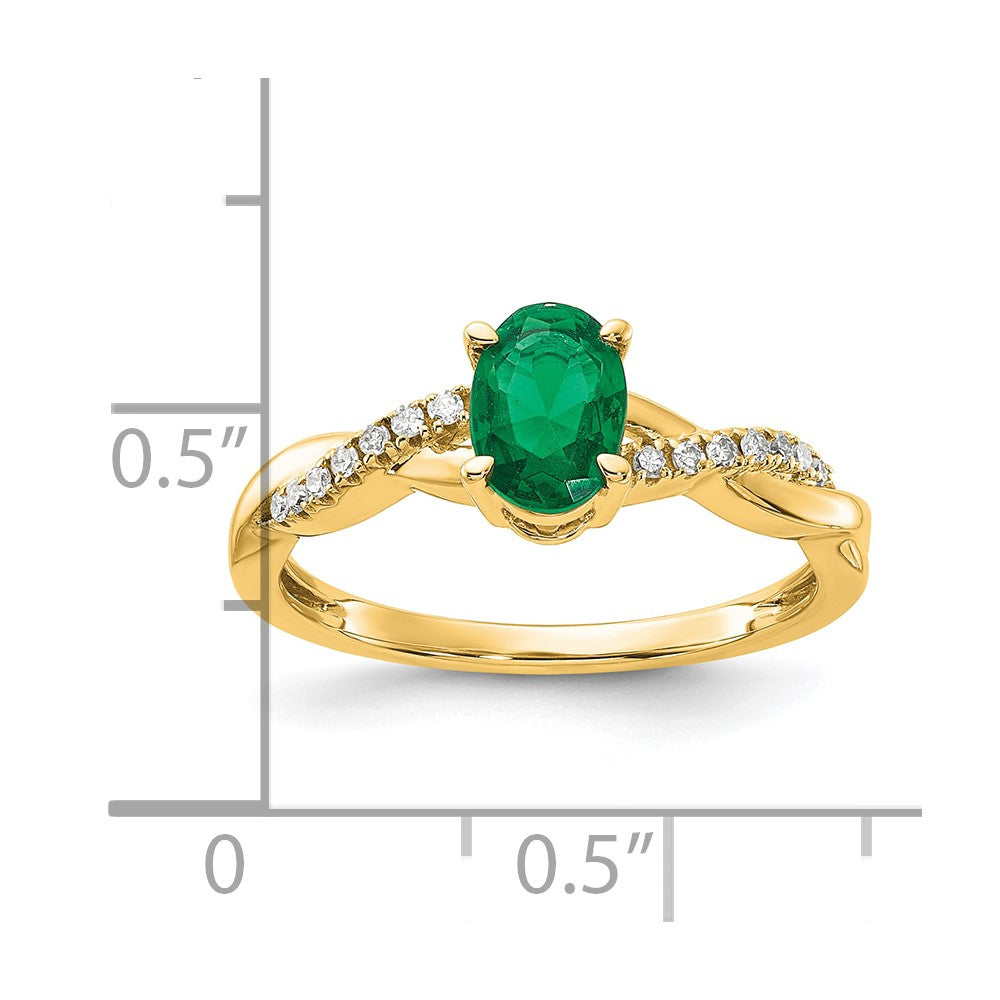 10K Gelbgold Oval Erzeugt Smaragd und Diamant Ring
