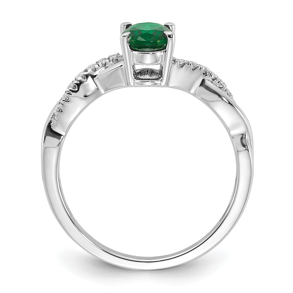 14K Weißgold 7x5 Oval May/im Labor Erzeugt Smaragd und Diamant Größe 7 Ring