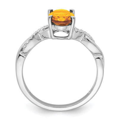 14K Weißgold Ring mit ovalem Citrin und echten Diamanten