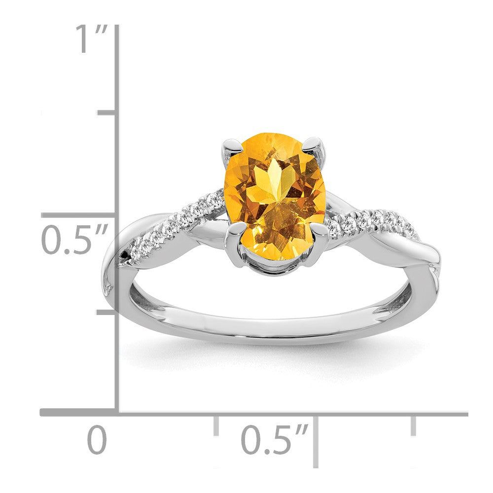 14K Weißgold Ring mit ovalem Citrin und echten Diamanten