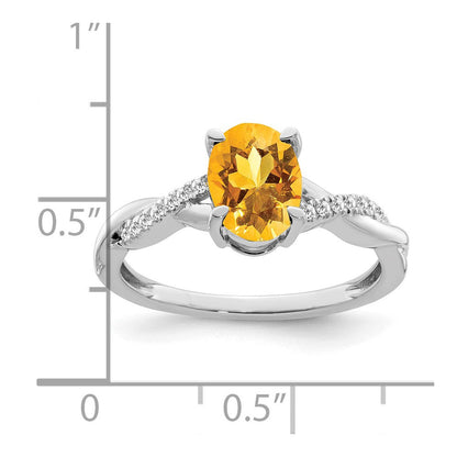 14K Weißgold Ring mit ovalem Citrin und echten Diamanten