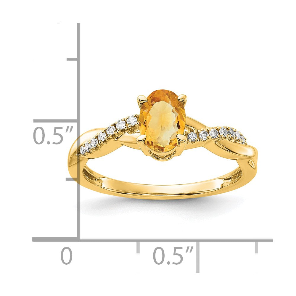 10K Gelbgold Oval Citrin und Diamant Ring