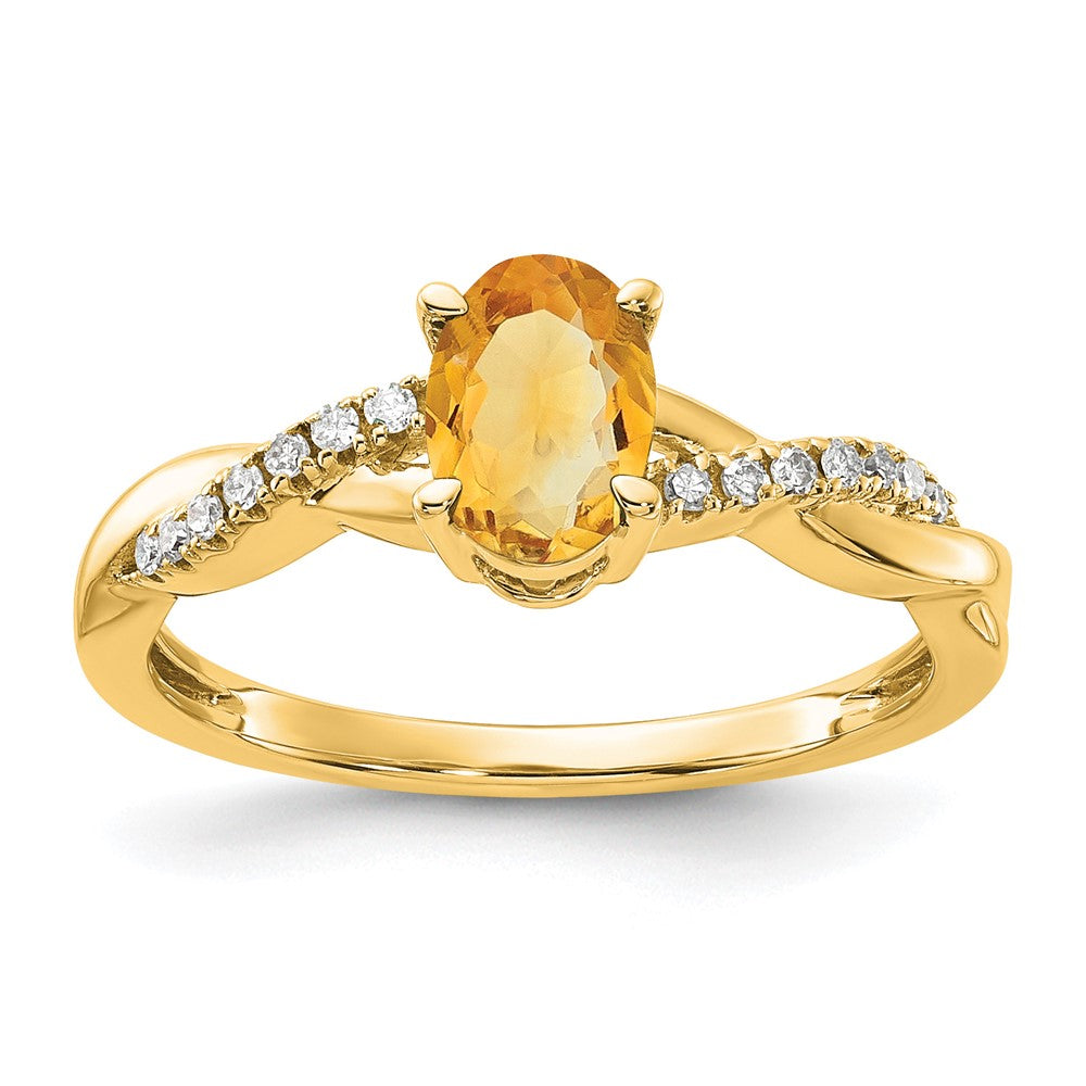 10K Gelbgold Oval Citrin und Diamant Ring