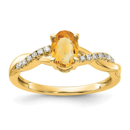 10K Gelbgold Oval Citrin und Diamant Ring