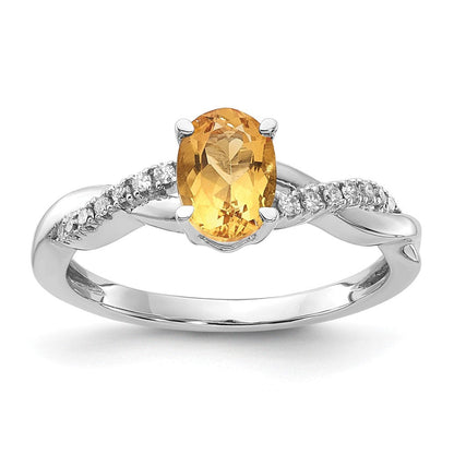 14K Weißgold 7x5 Oval November/citrine und Diamant Größe 7 Ring