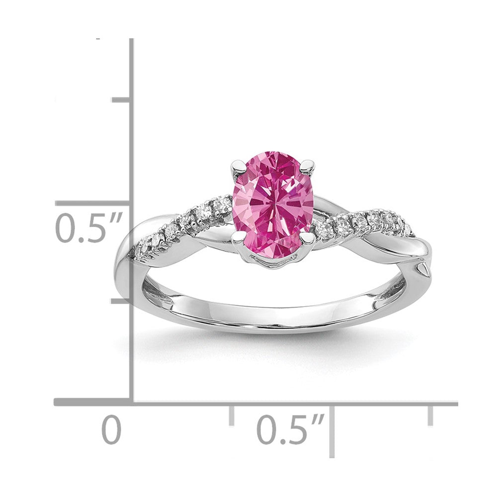 14K Weißgold 7x5 Oval October/im Labor Erzeugt Rosa Saphir und Diamant Größe 7 Ring