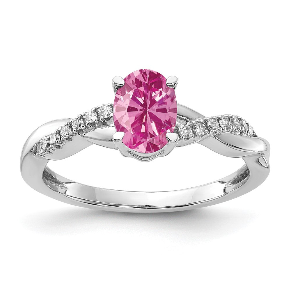 14K Weißgold 7x5 Oval October/im Labor Erzeugt Rosa Saphir und Diamant Größe 7 Ring