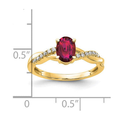 10K Gelbgold Oval Erzeugt Rubin und Diamant Ring