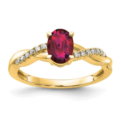 10K Gelbgold Oval Erzeugt Rubin und Diamant Ring