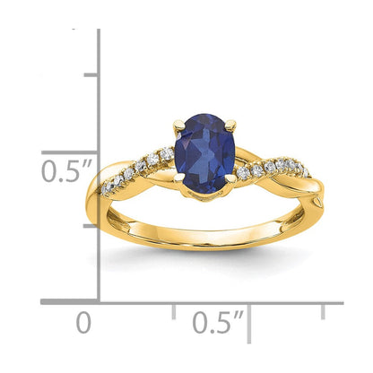 10K Gelbgold Oval Erzeugt Saphir und Diamant Ring