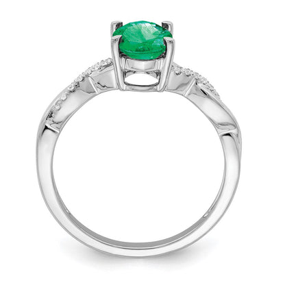14K Weißgold Ring mit ovalem Smaragd und echten Diamanten