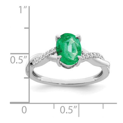 14K Weißgold Ring mit ovalem Smaragd und echten Diamanten