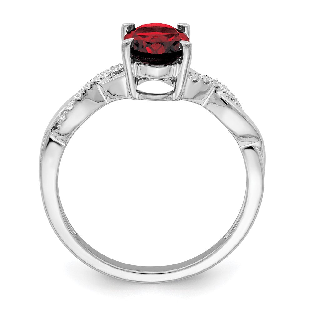 14K Weißgold Ring mit ovalem Granat und echten Diamanten