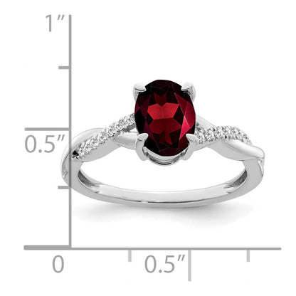 14K Weißgold Ring mit ovalem Granat und echten Diamanten