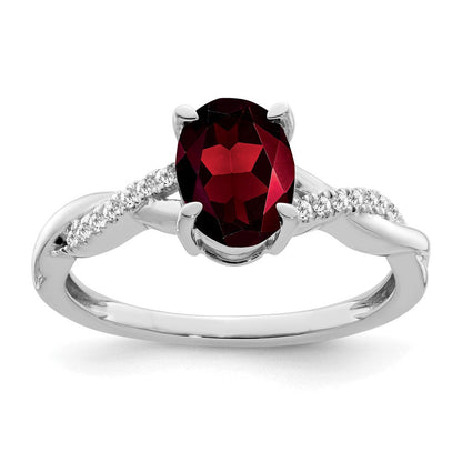 14K Weißgold Ring mit ovalem Granat und echten Diamanten